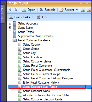 Setup Discount Slab Types